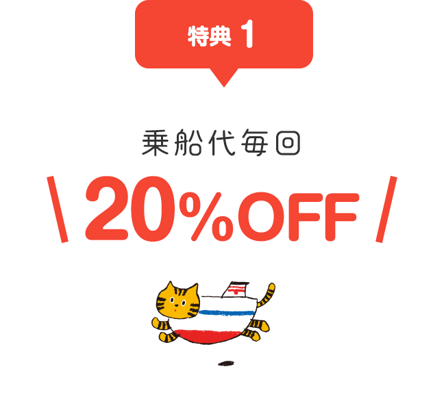 特典1：乗船代毎回20%OFF